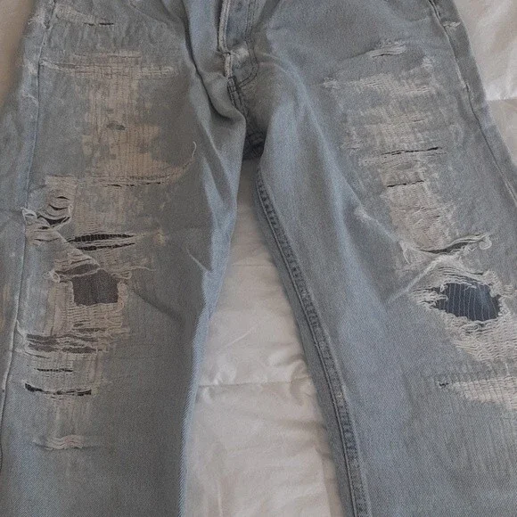Levi's 501 Jeans Super Distressed Blue Denim Pants 34X32